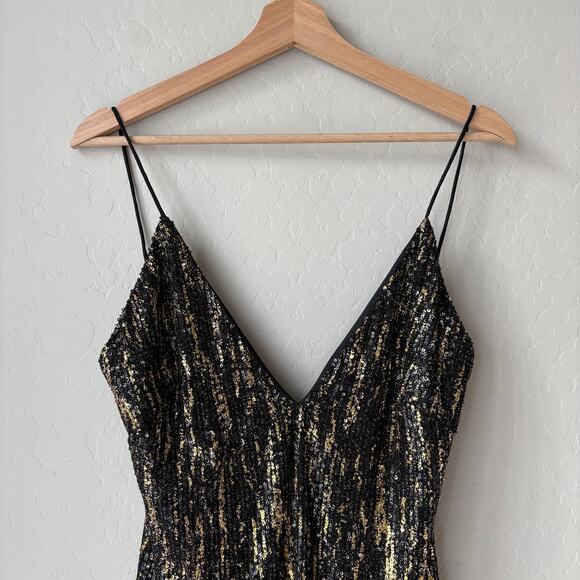 Ieena Mac Duggal Dress 26447 Shimmer Black Gold Sleeveless Cocktail Midi Dress 4 - Picture 4 of 9